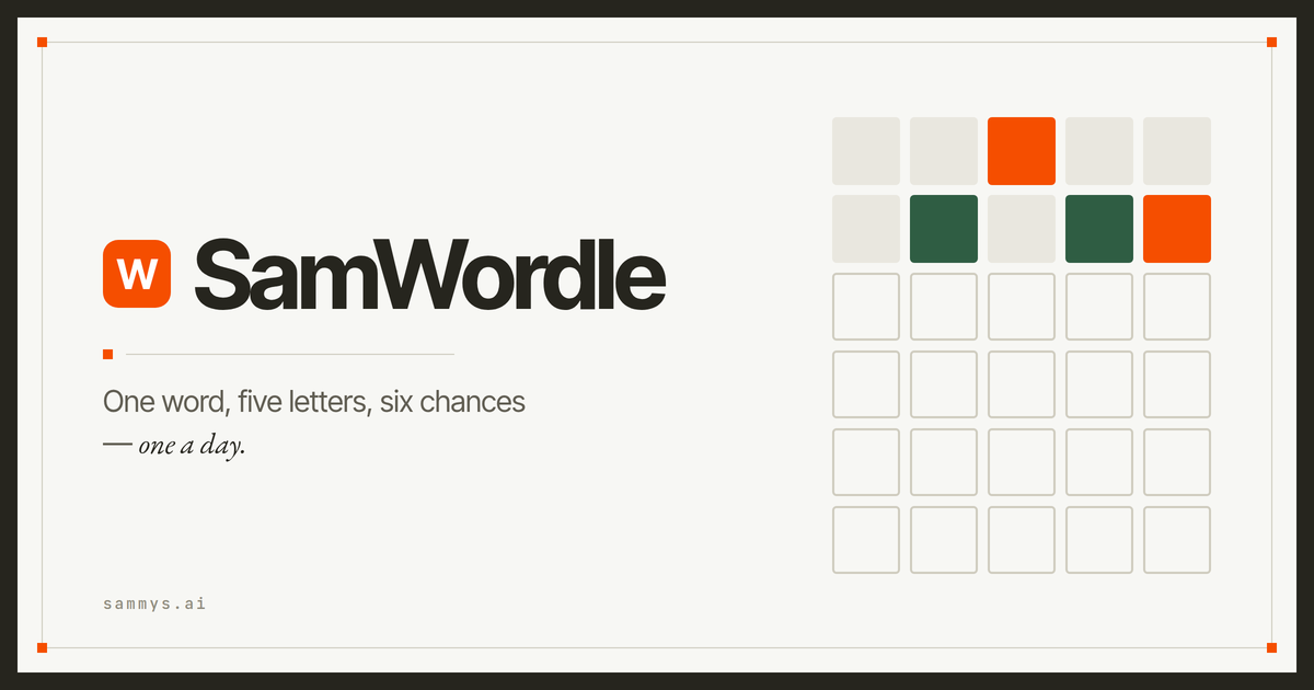 SamWordle — The daily word game — five letters, six chances, one a day.